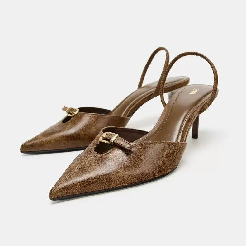 Sandales slingback à talon – Blanc crème